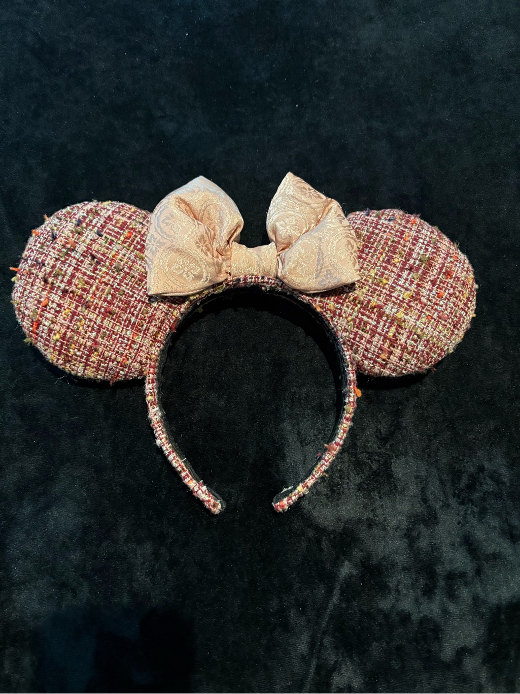 Girls Tweed Mouse Ear Headband With Rose Gold Bow